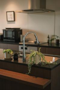 a kitchen counter with a sink with a faucet at Star Seven Itoshima in Itoshima