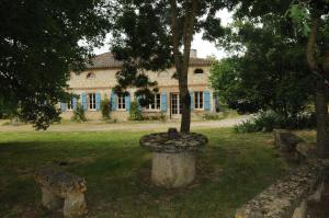 a house with a tree in front of it at Ferme du Grand Breton - Chambres et Table d'hôtes in Beaumont-de-Lomagne