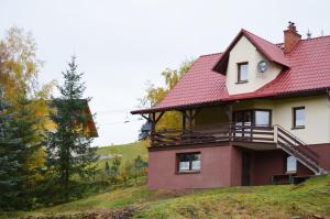 a house with a red roof on a hill at Dom na Mosornym Groniu in Zawoja