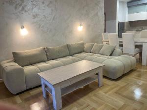 a living room with a couch and a coffee table at Teuta Apartment in Tivat in Župa