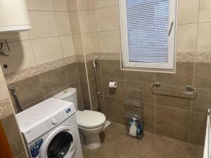 a bathroom with a toilet and a washing machine at Teuta Apartment in Tivat in Župa +24 photos