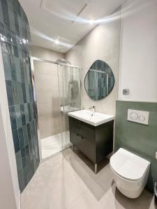 a bathroom with a shower and a toilet and a sink at Le Drapier - Centre - Luxe - Chalets in Toulouse +17 photos