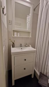 a bathroom with a sink and a mirror and a shower at Harz Zeit in Altenau +19 photos