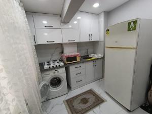 a kitchen with a refrigerator and a washing machine at BlueRoyal Home Sultanahmet in Istanbul +72 photos