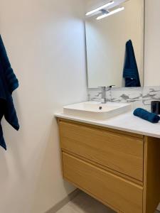 a bathroom with a sink and a mirror at L'Atrium - Cour intérieure & box vélo, rdc in Castelnaudary