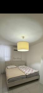 a bedroom with a bed with a light above it at Luba in H̱olon