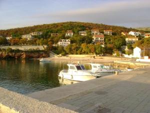 a boat is docked at a dock in the water at Apartment Antonija in Povile