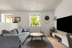 a living room with a couch and a tv at Mårslet - close to ocean and city in Mårslet