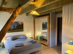 a bedroom with a bed and a large mirror at La Riviere Esperance in Veyrignac +105 photos