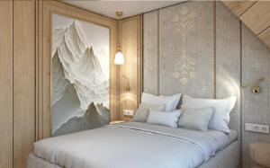 a bedroom with a large bed with a painting on the wall at DW Boguń Pokoje i Apartamenty in Białka Tatrzańska