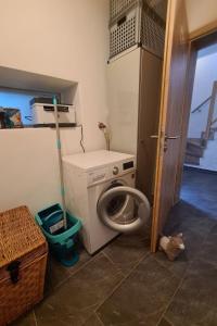 a bathroom with a washing machine and a toilet at Apartment Kraxler Pärchen by Interhome in Weißenstadt