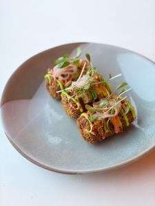 two food items on a blue plate on a table at Housel Bay Hotel in Lizard +108 photos