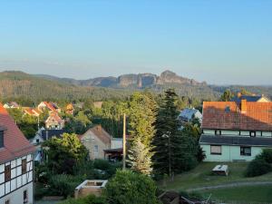 a small town with houses and mountains in the background at Apartment Apartment Wuff by Interhome in Altendorf
