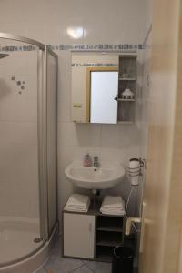 a bathroom with a sink and a shower and a mirror at Apartment Paula by Interhome in Neundorf