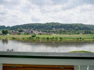 a view of a lake with a town in the background at Apartment Wohnung Lilienstein by Interhome in Kurort Rathen +21 photos