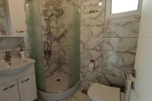 a bathroom with a shower and a toilet and a sink at Villa Roki in Ravanj +29 photos