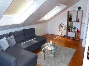 a living room with a couch and a table at Apartment ApartmentmitAusblick by Interhome in Wörth am Rhein +17 photos