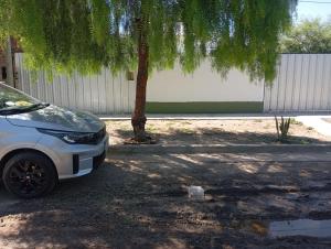 a white car parked next to a tree at Dpto Los Pinos in Fernández +5 photos
