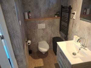 a small bathroom with a toilet and a sink at Fritidshus Hammare Hagfors in Hagfors +20 photos