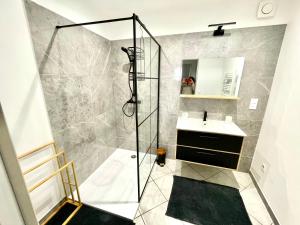 a bathroom with a shower and a sink at Appartement cosy et confortable Chez Lyne in Laragne +15 photos