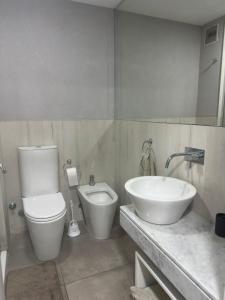 a bathroom with a toilet and a sink at Altos de Centro Chivilcoy 6 in Chivilcoy