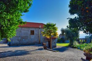 a small house with a palm tree in front of it at Casa Cabo da Eira in Arcos de Valdevez