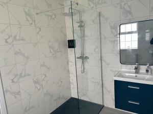 a bathroom with a shower and a sink at Mountingrovebnb in Piltown +35 photos