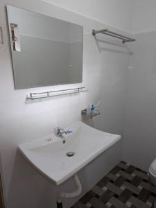 a bathroom with a white sink and a mirror at Wellassa Hillside Villa in Kendagolla