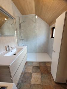 ein Badezimmer mit Dusche und Waschbecken in der Unterkunft Flo house in Diksmuide