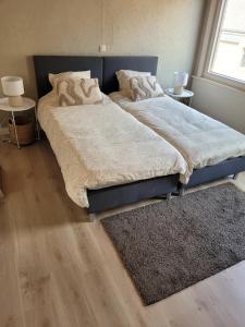 ein großes Bett in einem Zimmer mit zwei Teppichen in der Unterkunft Flo house in Diksmuide