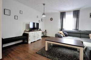 a living room with a couch and a tv at Apartman Promaja in Široki Brijeg