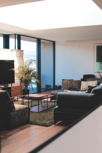 a living room with two couches and a fireplace at Douro Country House in Cinfães