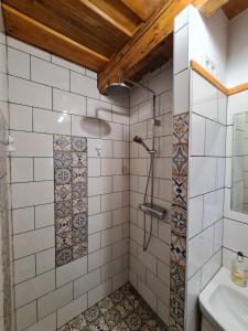 a bathroom with a shower and a sink at Füstös Cottage Gömörszőlős in Gömörszőlős +40 photos