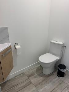 a bathroom with a white toilet and a sink at La Suite Mirebalaise in Poitiers