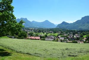 a view of a small town from a hill at Mühle zu Waching in Brannenburg