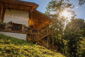 a house on a hill with a wooden deck at La Casa Selva in Bocas Town
