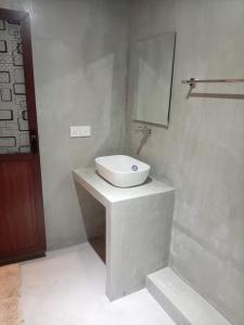 a bathroom with a sink and a mirror at Villa Nimāmi in Ahangama