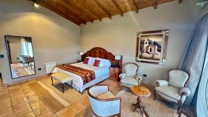 a bedroom with a bed and chairs and a mirror at Viñas De Cafayate Wine Resort in Cafayate +170 photos