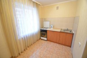 eine kleine Küche mit einer Spüle und einem Herd in der Unterkunft Apartment on Navarynska in Mykolajiw
