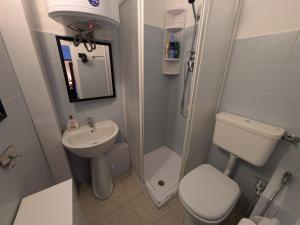 a small bathroom with a toilet and a sink at Il Nido sul Torrente in Coazze