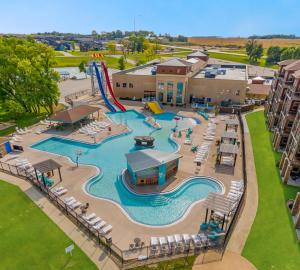 an aerial view of a pool at a resort at Bridges Bay Resort Bayside Building 203 in Arnolds Park