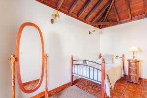 a bedroom with a bed and a mirror at Casa Petra - Traditional Canary House in Güimar