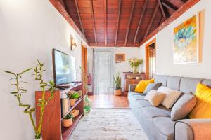 a living room with a couch and a tv at Casa Petra - Traditional Canary House in Güimar