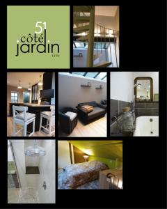 a collage of pictures of a living room at 51 côté jardin in Selvigny