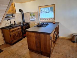 a kitchen with a sink and a counter top at Mountain Cabin on Dobrča - Alpine Views -Foot Access Only in Tržič +41 photos