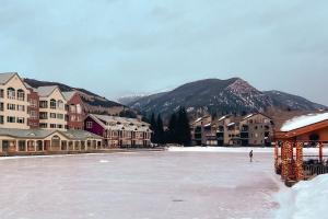 an ice skating rink in a town with buildings at Lakefront Keystone Escape - Near Slopes & Trails in Keystone