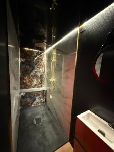 a bathroom with a shower with a sink and a mirror at Le 1920- Spa & Sauna privé- Love Room in Le Havre