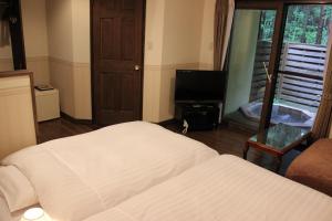 a bedroom with a bed and a tv in a room at Lumiere in Fujikawaguchiko
