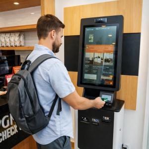a man with a backpack standing next to a ticket machine at GM Hotel Metro at Sunway in Petaling Jaya
