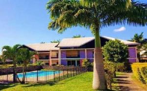 a palm tree in front of a house at Le Ravintsara in Saint-André